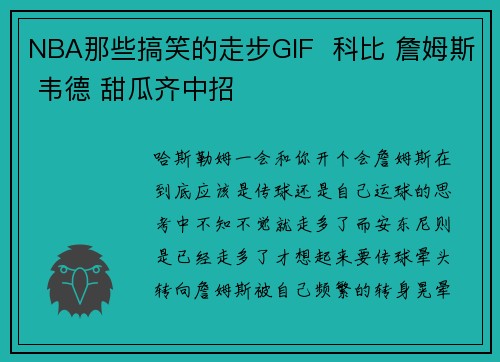 NBA那些搞笑的走步GIF 科比 詹姆斯 韦德 甜瓜齐中招
