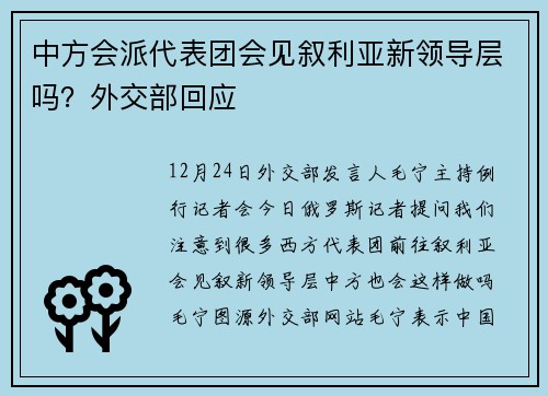 中方会派代表团会见叙利亚新领导层吗?外交部回应